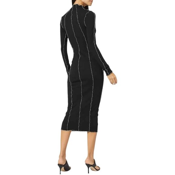 Good American Lettuce Edge Long Sleeve Midi Dress Fitted Knit Size 0 NWT - Picture 5 of 11